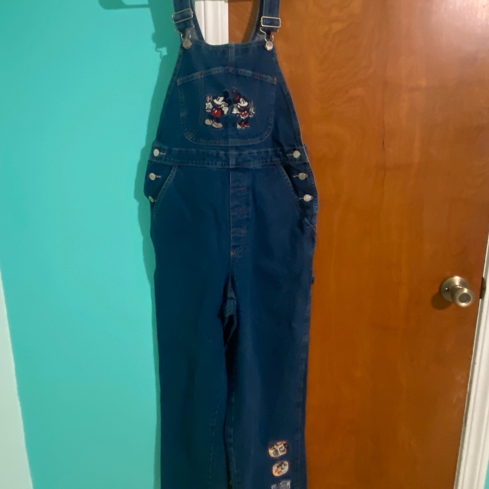 RARE Vintage Disney‎ Catalog Embroidered Mickey Minnie Wide Leg Denim Overalls S